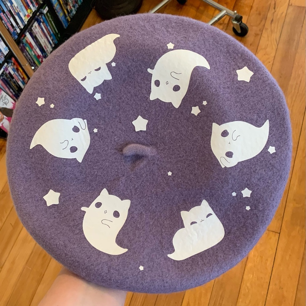 Kittynaut Ghost Kitty Beret (Artist on Etsy)